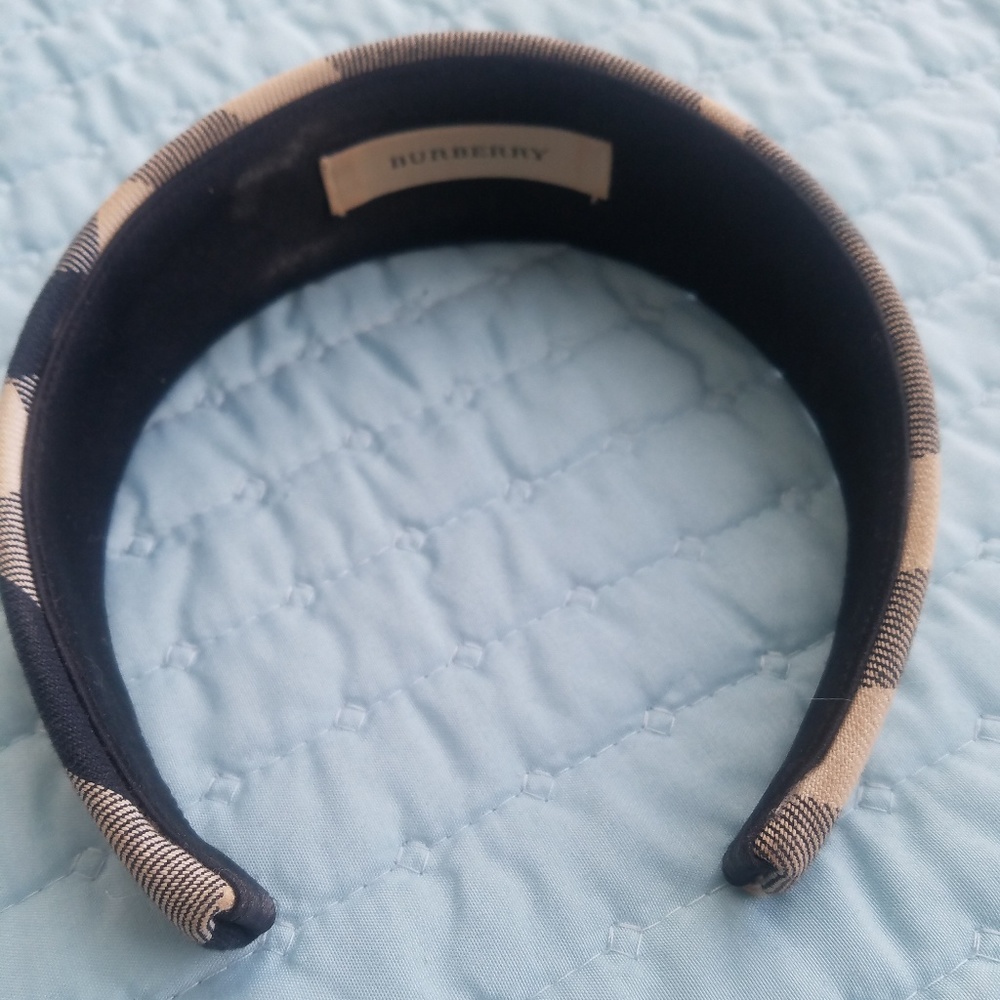 Wide Burberry Headband in Classic Blue Plaid